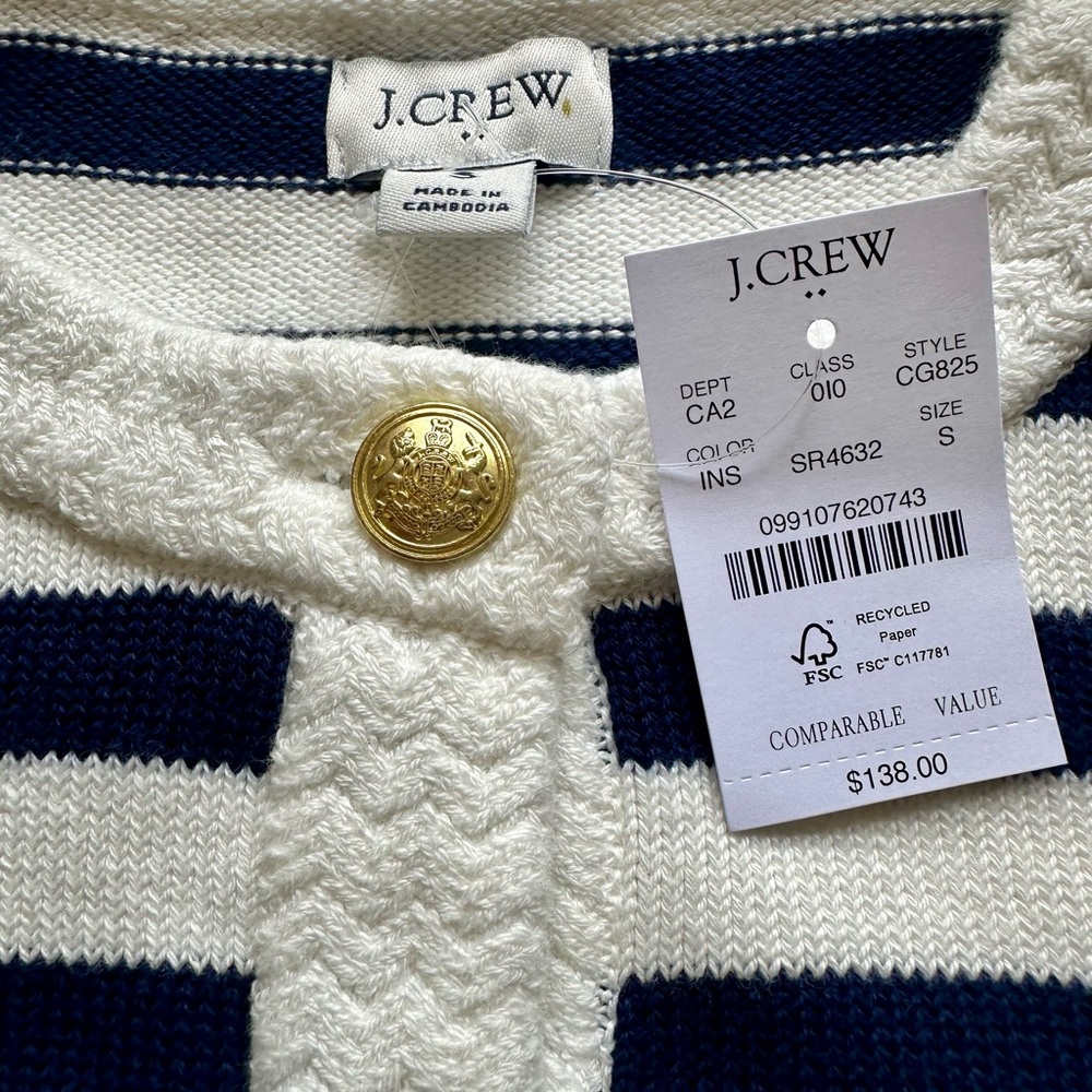 NWT J. Crew Navy and White Striped Cardigan - Picture 6 of 7